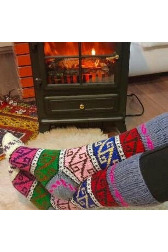 Hand Knitted Socks Wool Cotton Blend Hand Made Warm Soft Winter Socks - New with box/tags
