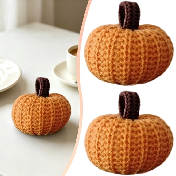 Hand Knitted Soft Crochet Pumpkin Figurine, Rustic Farmhouse Tabletop Decor, Halloween Fall Thanksgiving Home Mantel Display