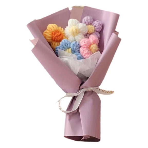 Hand-Knitted Wool Flower Bouquet, Anniversary Gift, Long-Lasting, Colorful, 18x14x6cm
