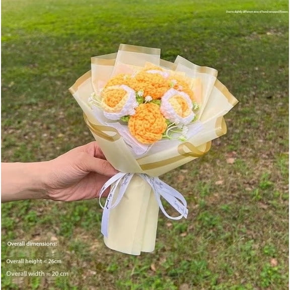 Hand-Knitted Wool Rose Bouquet Everlasting Artificial Flowers for Home Decor Vase Centerpiece Gift for Women Valentine's Day Anniversary