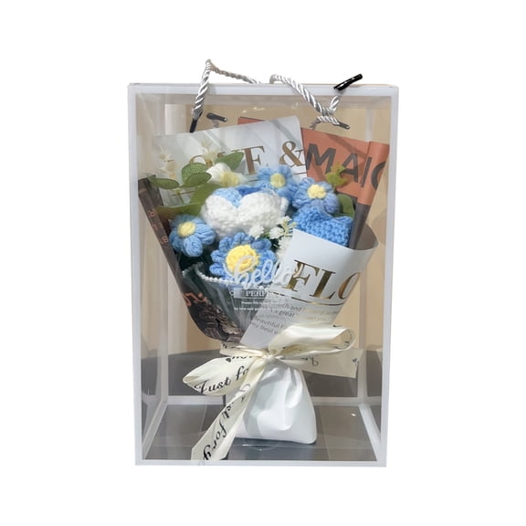 Hand Knitted Wool Rose Small Bouquet in Box - Unique Valentine's Day Gift, DIY Craft Flower Arrangement, Home Table Decor and Personalized Keepsake Present