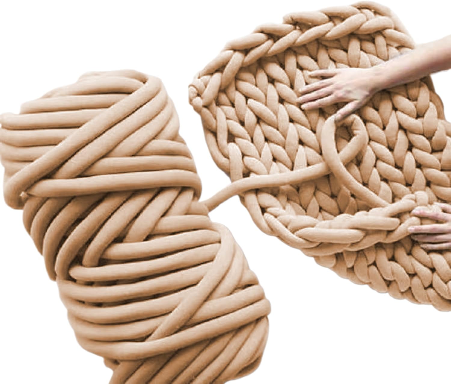 Hand Knitting Chunky Blanket Yarn : Big Twist Yarn for Arm Knitting,Soft Cozy Giant Yarn,Super Chunky Yarn for Knitting Blankets, Doormats, Pet Houses, Cushions and Rugs,26Yards,1.1 lbs (Beige)