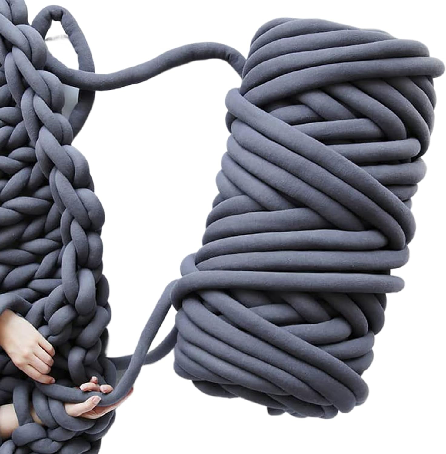 Hand Knitting Chunky Blanket Yarn : Big Twist Yarn for Arm Knitting,Soft Cozy Giant Yarn,Super Chunky Yarn for Knitting Blankets, Doormats, Pet Houses, Cushions and Rugs,26Yards,1.1 lbs (Dark Gray)