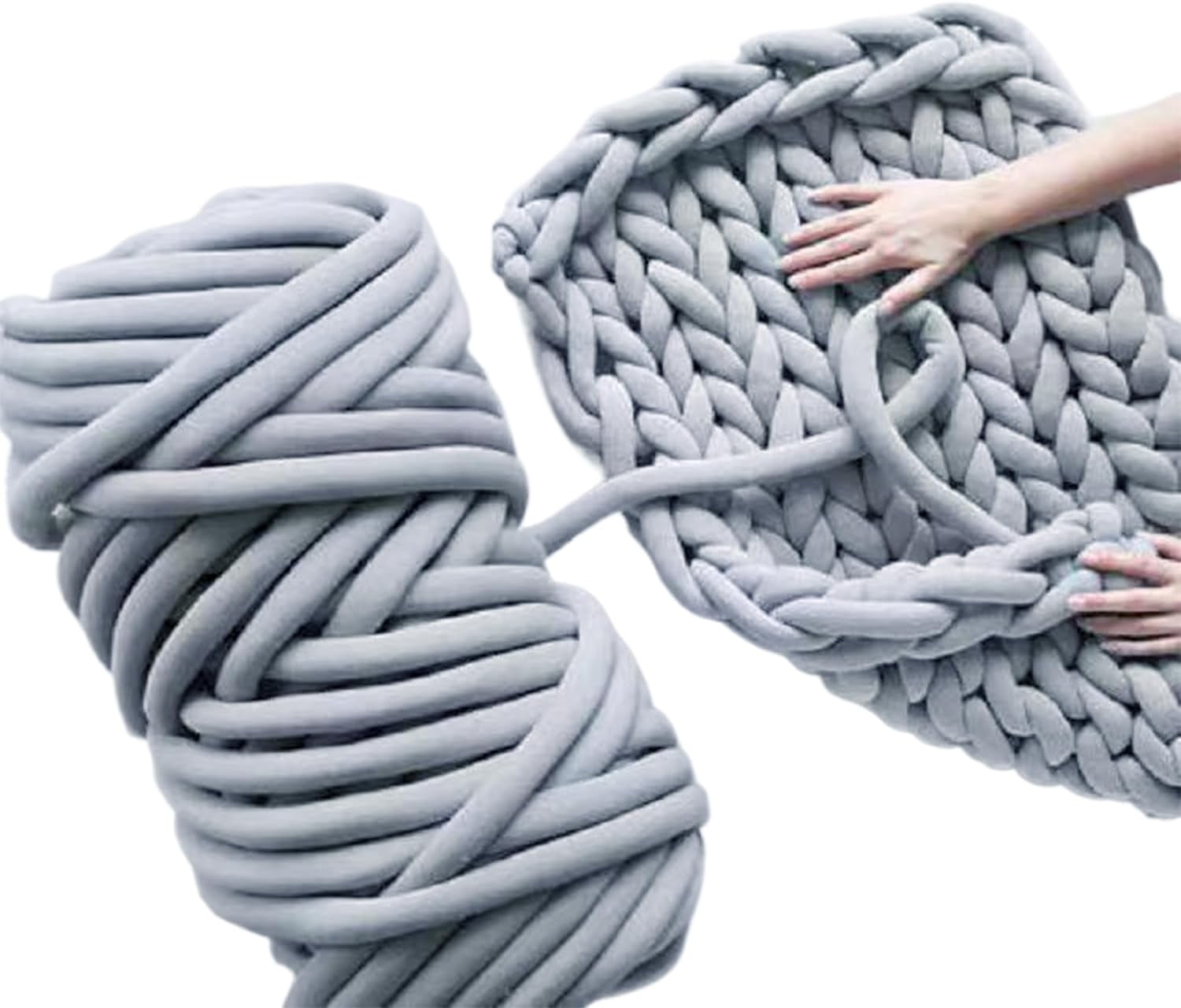 Hand Knitting Chunky Blanket Yarn : Big Twist Yarn for Arm Knitting,Soft Cozy Giant Yarn,Super Chunky Yarn for Knitting Blankets, Doormats, Pet Houses, Cushions and Rugs,26Yards,1.1 lbs (Light Gray)