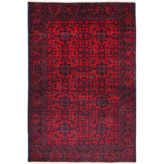 Hand Knotted Afghan Beljik Wool Rug - 3'4'' x 4'10''