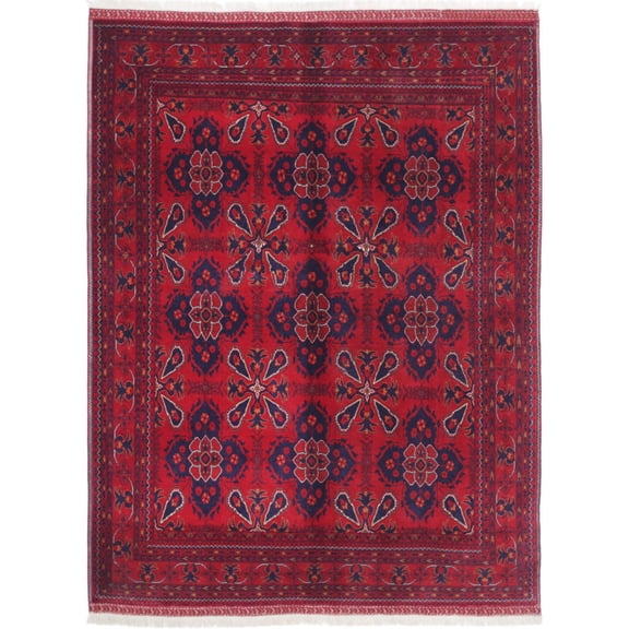 Hand Knotted Afghan Beljik Wool Rug - 4'10'' x 6'3''