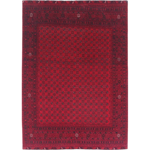 Hand Knotted Afghan Beljik Wool Rug - 6'7'' x 9'4''