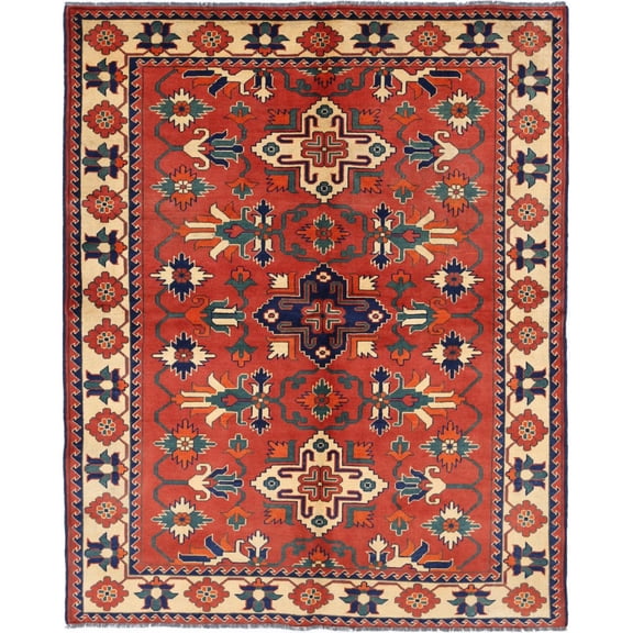 Hand Knotted Afghan Karghai Wool Rug - 4'10'' x 6'3''