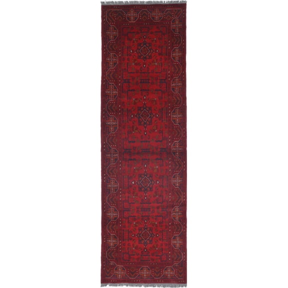 Hand Knotted Afghan Khal Muhammadi Wool Rug - 2'8'' x 9'7''