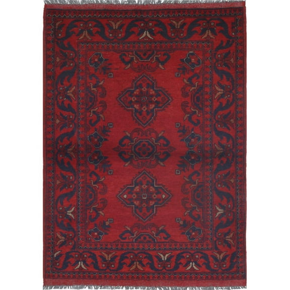 Hand Knotted Afghan Khal Muhammadi Wool Rug - 3'3'' x 4'6''