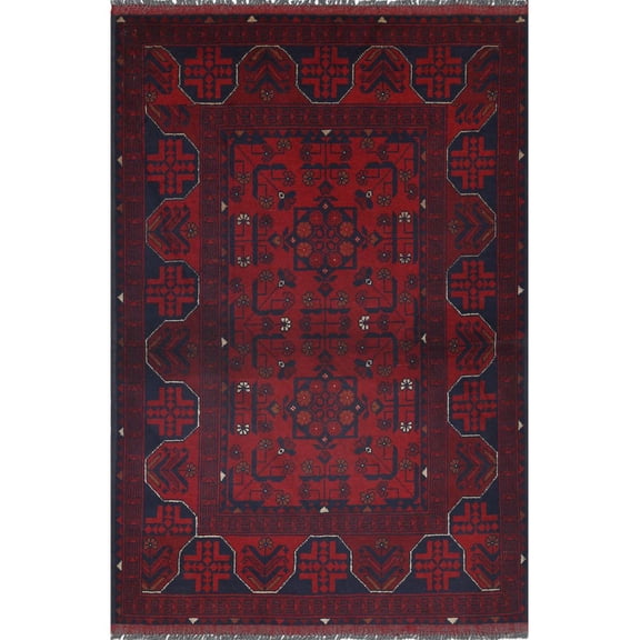 Hand Knotted Afghan Khal Muhammadi Wool Rug - 3'4'' x 4'11''