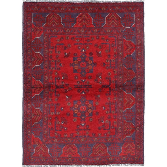 Hand Knotted Afghan Khal Muhammadi Wool Rug - 3'4'' x 4'9''