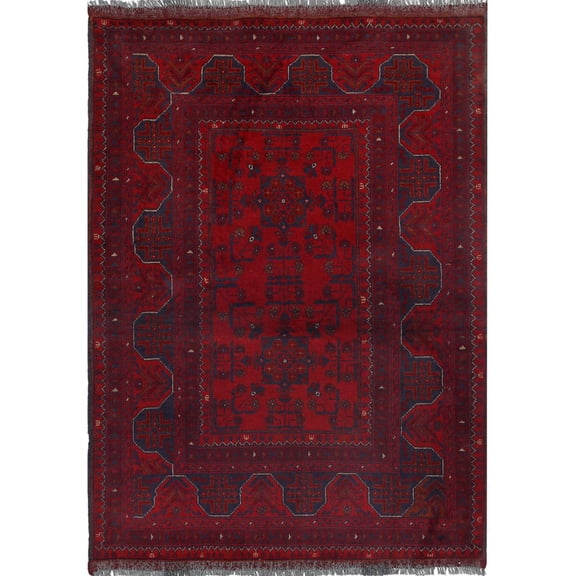 Hand Knotted Afghan Khal Muhammadi Wool Rug - 3'6'' x 4'10''