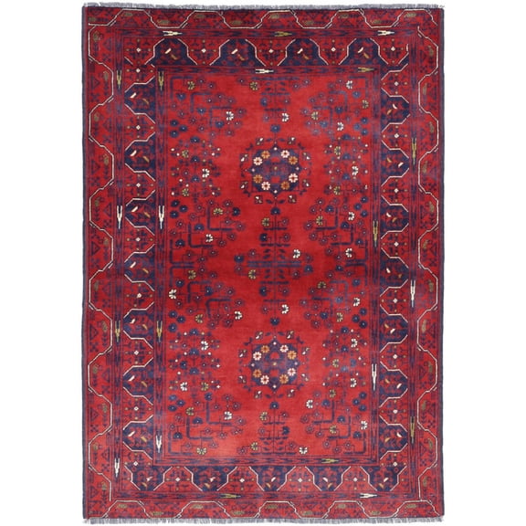Hand Knotted Afghan Khamyab Wool Rug - 3'2'' x 4'9''