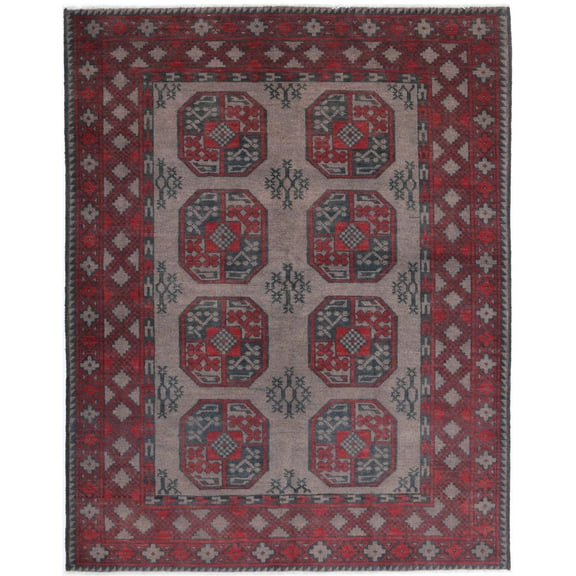 Hand Knotted Akcha Revival Wool Rug - 4'10'' x 6'1''