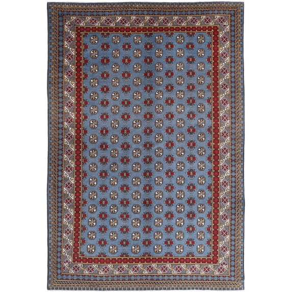Hand Knotted Akcha Revival Wool Rug - 6'7'' x 9'8''