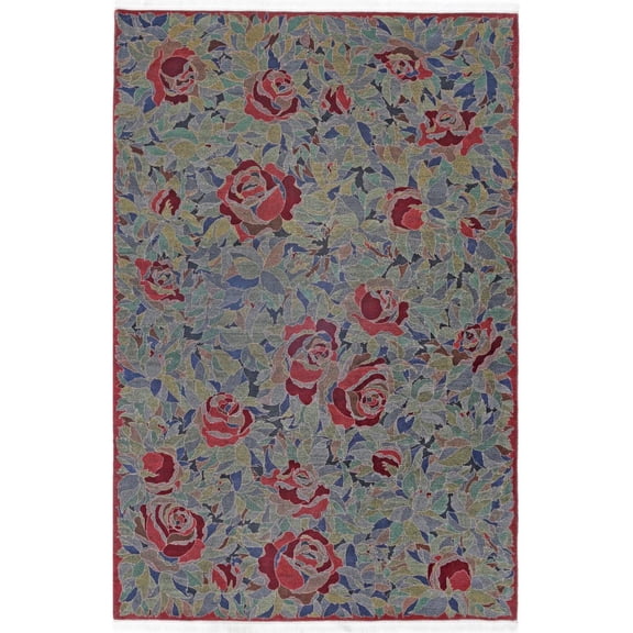 Hand Knotted Floral Wool Rug - 6'0'' x 9'0''