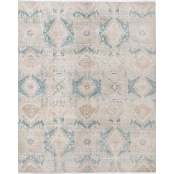 Hand Knotted Ikat Wool Rug - 7'10'' x 9'10''