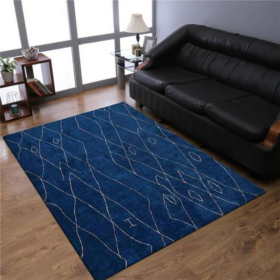 Hand Knotted Loom Silk Mix Geometric Rectangle Area Rug - Blue - 5' x 8'