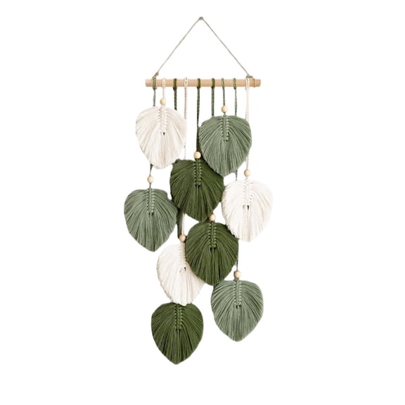 Hand-Knotted Macrame Leaf Tapestry Two-Tone Fringe-Boho Wall Art Lightweight Woven Hanging Decor for Bedroom Living Room Entryway