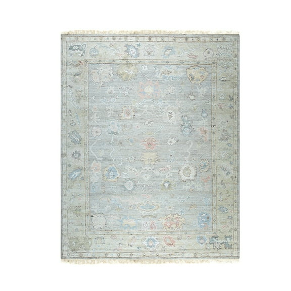 EORC MT334GY10X14 Hand-Knotted Natural Silk Natural Silk Oushak Rug, 10' x 14', Gray/Light Olive Area Rug