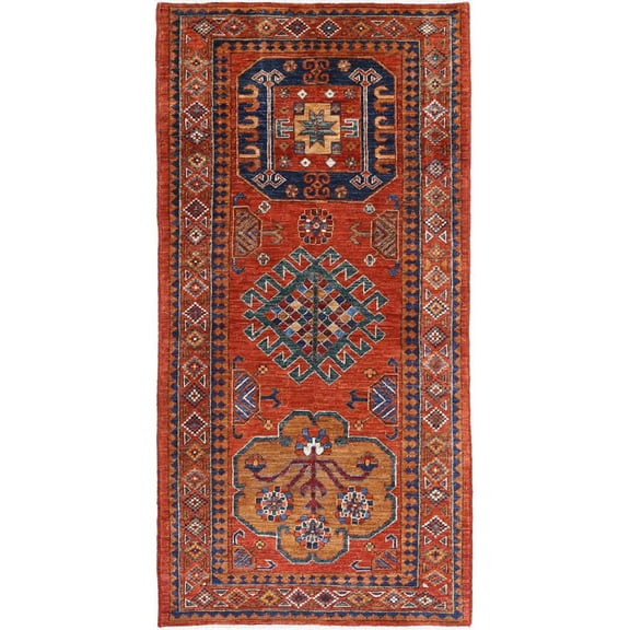 Hand Knotted Nomadic Caucasian Humna Wool Rug - 2'8'' x 5'9''