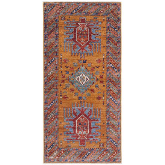 Hand Knotted Nomadic Caucasian Humna Wool Rug - 2'8'' x 5'9''