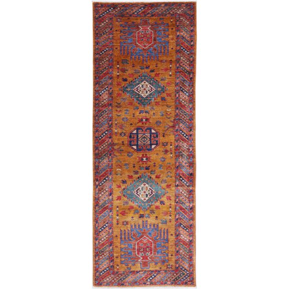 Hand Knotted Nomadic Caucasian Humna Wool Rug - 2'8'' x 7'7''