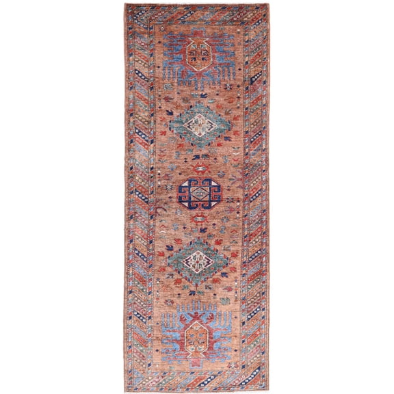 Hand Knotted Nomadic Caucasian Humna Wool Rug - 2'9'' x 8'0''