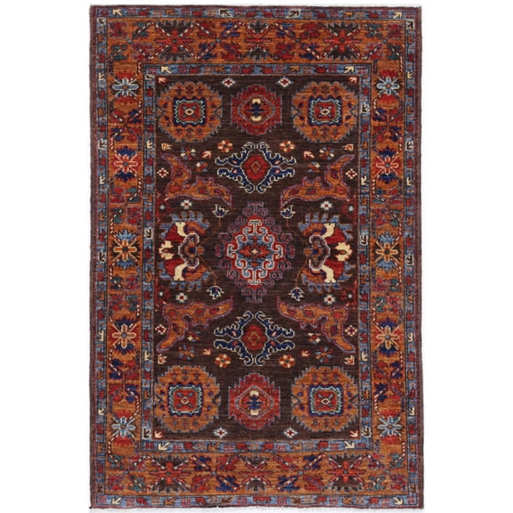 Hand Knotted Nomadic Caucasian Humna Wool Rug - 3'1'' x 4'10''