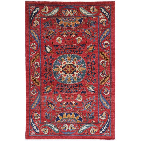 Hand Knotted Nomadic Caucasian Humna Wool Rug - 3'11'' x 6'3''