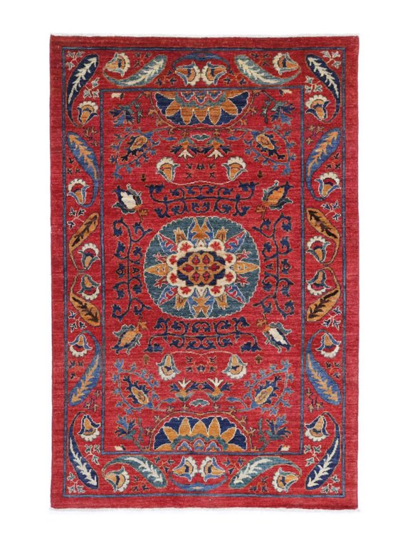 Hand Knotted Nomadic Caucasian Humna Wool Rug - 3'11'' x 6'3''