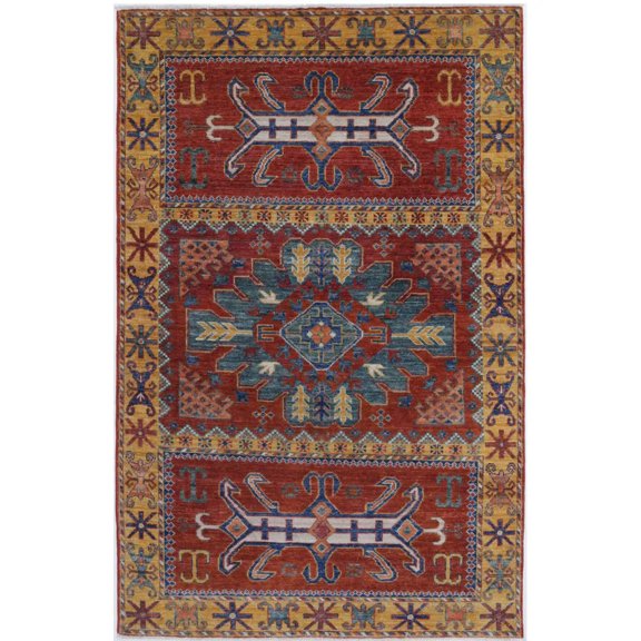Hand Knotted Nomadic Caucasian Humna Wool Rug - 3'11'' x 6'4''