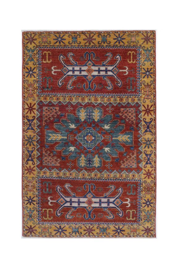 Hand Knotted Nomadic Caucasian Humna Wool Rug - 3'11'' x 6'4''