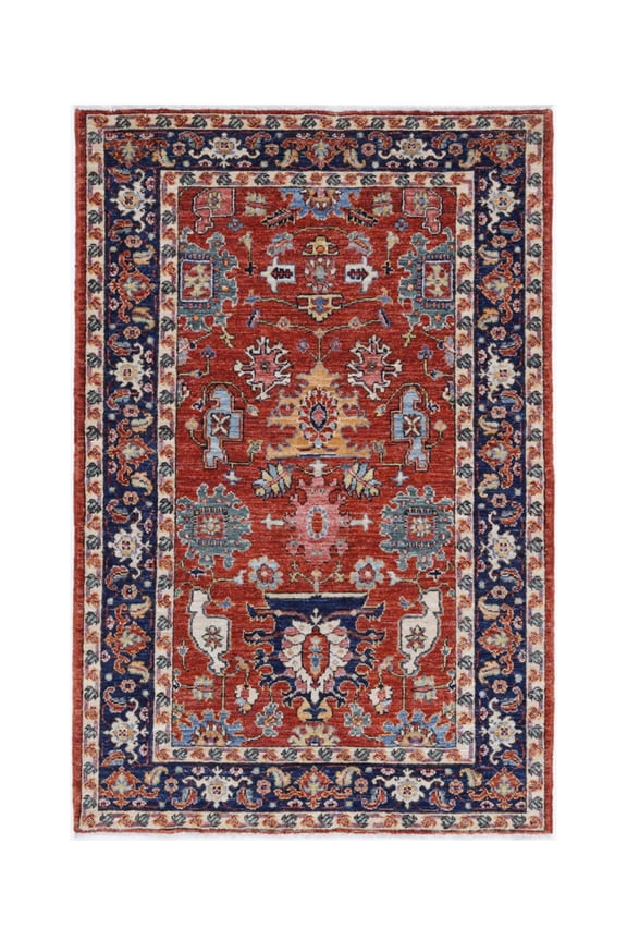 Hand Knotted Nomadic Caucasian Humna Wool Rug - 3'2'' x 4'10''