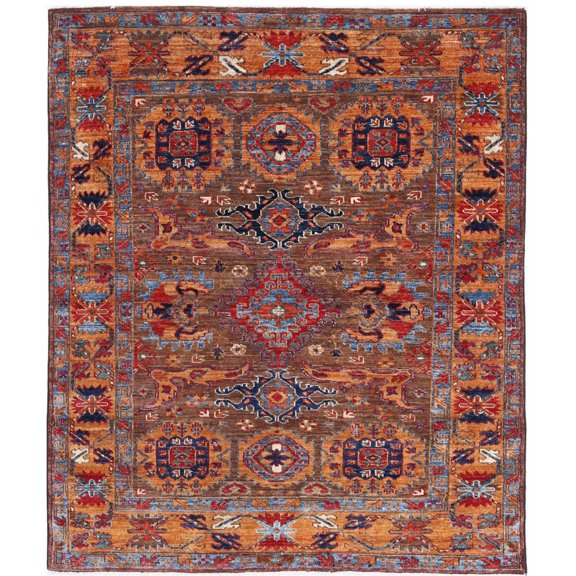Hand Knotted Nomadic Caucasian Humna Wool Rug - 4'0'' x 4'10''