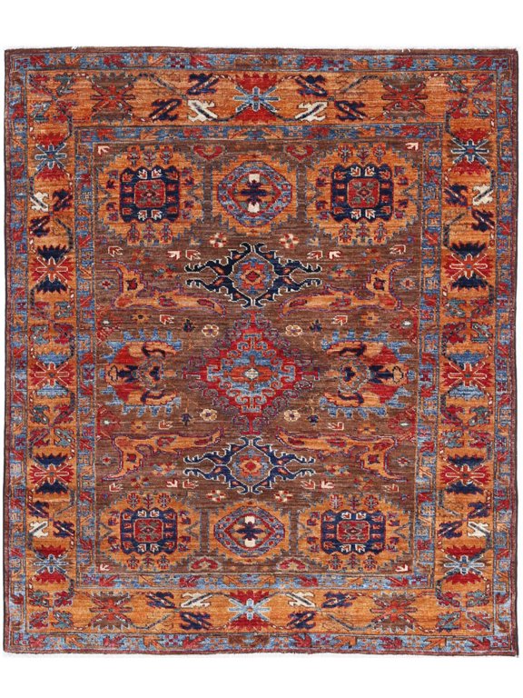 Hand Knotted Nomadic Caucasian Humna Wool Rug - 4'0'' x 4'10''