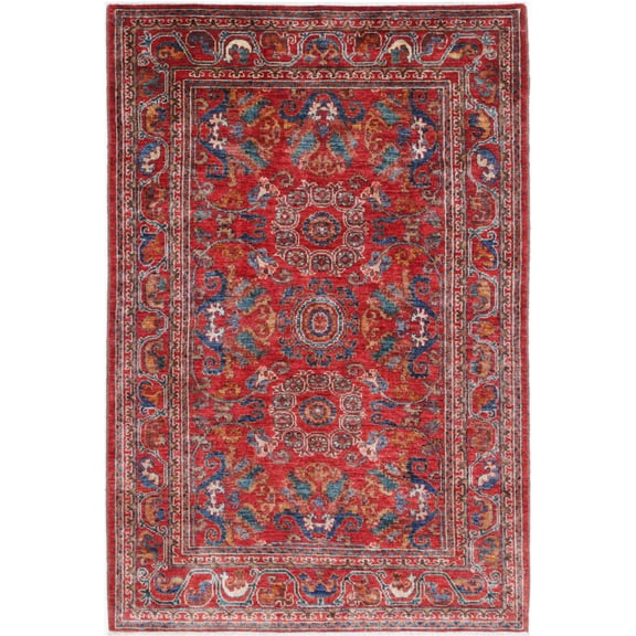 Hand Knotted Nomadic Caucasian Humna Wool Rug - 4'0'' x 6'1''