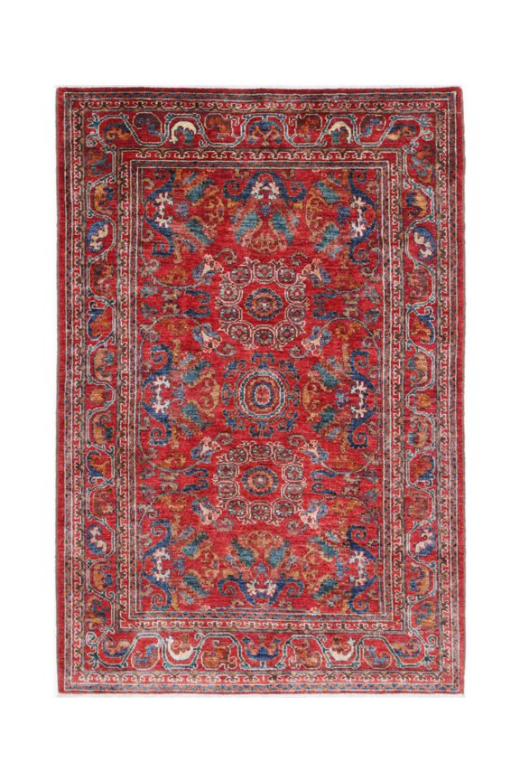Hand Knotted Nomadic Caucasian Humna Wool Rug - 4'0'' x 6'1''