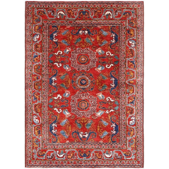 Hand Knotted Nomadic Caucasian Humna Wool Rug - 4'1'' x 5'10''
