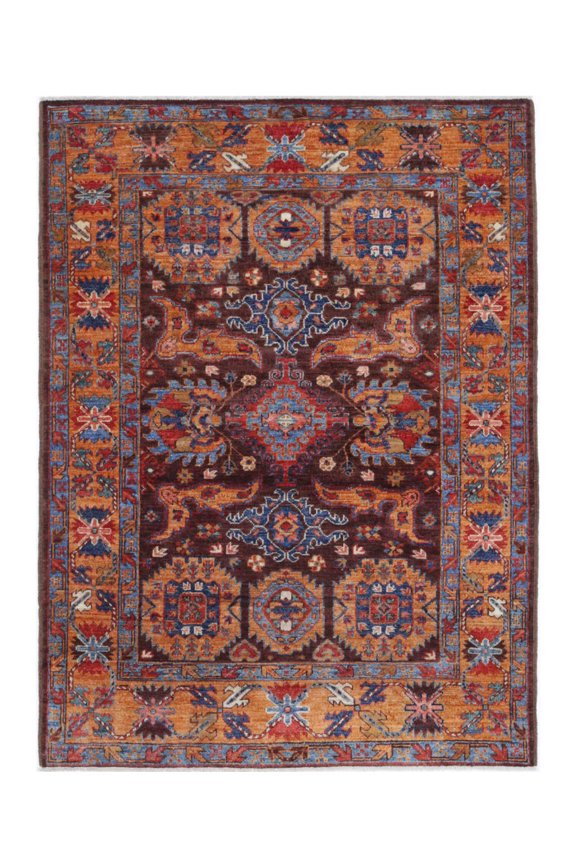 Hand Knotted Nomadic Caucasian Humna Wool Rug - 4'1'' x 5'7''
