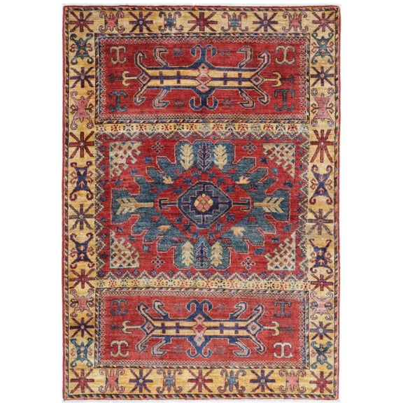 Hand Knotted Nomadic Caucasian Humna Wool Rug - 4'1'' x 6'0''