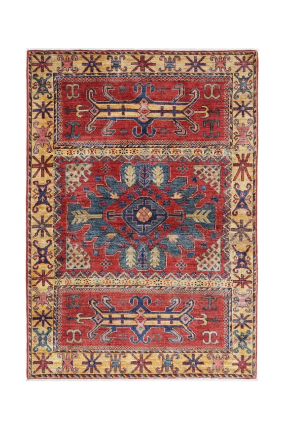 Hand Knotted Nomadic Caucasian Humna Wool Rug - 4'1'' x 6'0''