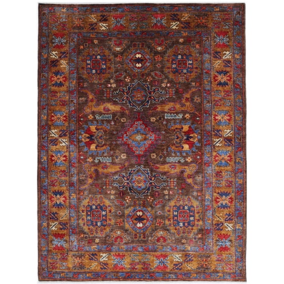 Hand Knotted Nomadic Caucasian Humna Wool Rug - 4'11'' x 6'9''