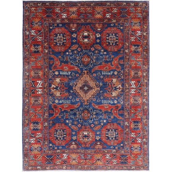 Hand Knotted Nomadic Caucasian Humna Wool Rug - 4'11'' x 6'9''