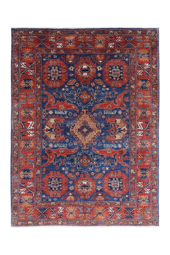 Hand Knotted Nomadic Caucasian Humna Wool Rug - 4'11'' x 6'9''