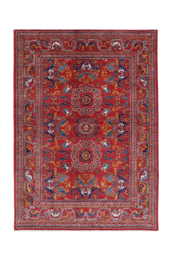 Hand Knotted Nomadic Caucasian Humna Wool Rug - 5'0'' x 7'1''
