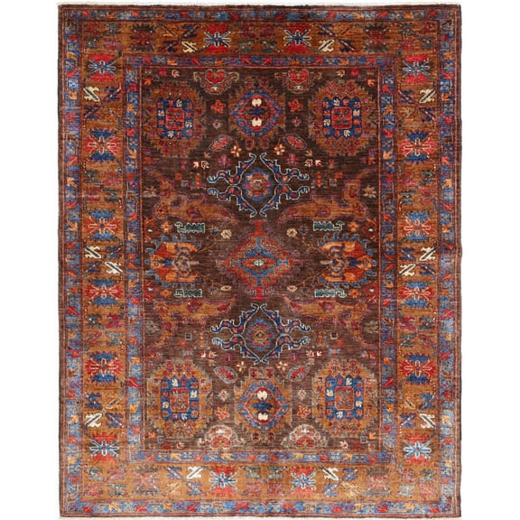 Hand Knotted Nomadic Caucasian Humna Wool Rug - 5'1'' x 6'4''
