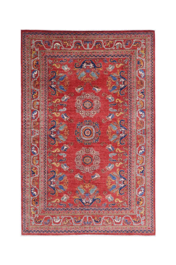Hand Knotted Nomadic Caucasian Humna Wool Rug - 5'10'' x 9'1''