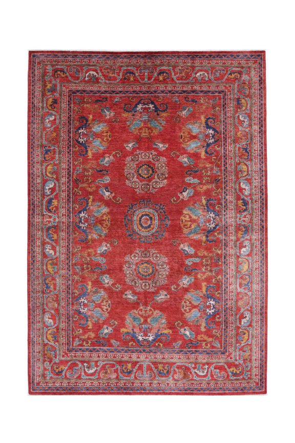 Hand Knotted Nomadic Caucasian Humna Wool Rug - 5'11'' x 8'10''